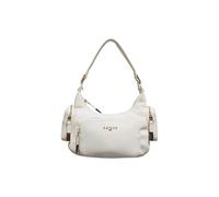 Gaëlle Sac à bandoulière en cuir synthétique blanc avec fermetures éclair dorées, design élégant