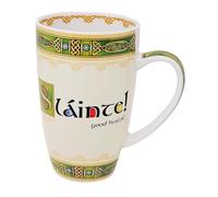 GaelSong Tasse en céramique Slainte Good Health Design Crème Éléments verts Café Thé Boissons Ustensiles de cuisine Cadeau de pendaison de crémaillère 414 ml