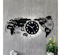 GAENZA Horloge Murales avec Carte du Monde Et Veilleuse-LED - Grande Horloge Décorative Murale en Acrylique - Horloge Murale Silencieuse avec Carte du Monde pour Le Salon, La Chambre, Le Bureau