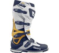 Gaerne SG22 Bottes de motocross, Blanc/Bleu/Jaune, Taille 44,5