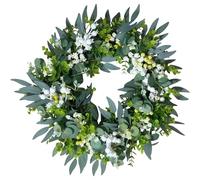 GAESHOW Couronne d'eucalyptus artificielle décorative de 50 cm, vert toute l'année, panneau de bienvenue pour porte avant, couronne de porte suspendue, couronne murale pour ferme, mariage et