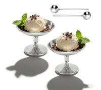 GAESHOW Lot de 2 bols à sundae réutilisables en acier inoxydable avec cuillère - Pour crème glacée, desserts, pudding, fruits, apéritif, salade