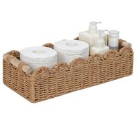 GAESHOW Panier de rangement tressé avec poignée, paniers de bain de rangement, panier tressé rectangulaire long et étroit multifonctionnel pour salle de bain, salon et cuisine