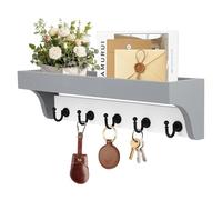 GAESHOW Plaque à clés murale avec étagère - Avec 5 crochets à clés - Organiseur de courrier mural - Pour entrée, couloir, chambre à coucher, salon (gris + blanc)
