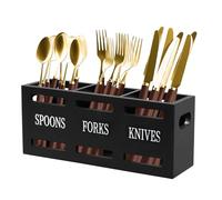 GAESHOW Porte Ustensiles Cuisine, 3 Compartiments Porte-Couverts en Bois, Organiseur D'ustensiles, Rangement Pour Ustensiles Pour Cuillère Fourchette Baguettes, Décoration de Cuisine Rustique(Noir)