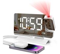 GAESHOW Réveil Projecteur Plafond avec Ecran Miroir 7.5 Pouces & 6 Niveaux de Luminosité, Réveil Projection Plafond Rotatif 180°, Double Alarme, Snooze, Ports USB/Type-C, Réveil Lumineux