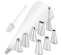 Gaethra Premium Kit de Poche à Douille 11 Pièces, incl. Douilles en Acier Inoxydable & Adaptateur, Poche à Douille Professionnelle Réutilisable pour Décoration de Gâteaux & Pâtisseries