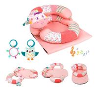Gaethra Tummy Time Toys Coussin de jeu 3 en 1 amovible pour bébé - Aide à la position assise - Avec poupées, anneau de dentition - Miroir pour bébé de 3, 6, 9, 12 mois