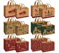 Gaeymy Sac Cadeau Noel,12 Pièces Pochette Cadeau Noel Set, Sacs Cadeaux avec anse, Sacs de Noël en papier kraft, Emballage cadeau réutilisable Petit/centre