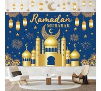 Gaeymy Toile de Fond Banniere Ramadan Mubarak, Grand Tissu Musulman Bannière Kareem Décoration, Eid Mubarak Decoration Photomaton Fond pour Partie Fournitures de Fête Intérieure Extérieure(185x110cm)