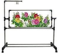GAFENO Cadre de broderie debout réglable en hauteur, avec roulettes, support de point de croix en acier inoxydable, pour travaux d'aiguille, broderie, point de croix, blanc, rectangulaire, PVC