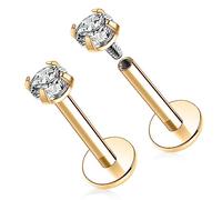 GAGABODY Piercing de lèvre en titane G23 16G 6/8/10 mm avec zircone cubique transparent/opale filetée interne, 6 mm, cartilage, tragus, Zircone cubique Titane, Autre