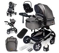 GaGaDumi Florida poussette 3 en 1 set complet avec siège auto - Baby Stroller 3 en 1 TÜV - Poussette combinée 3 en 1 set complet pneus pleins - Sac à langer Gris/Argenté