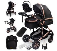 GaGaDumi Florida poussette 3 en 1 set complet avec siège auto - Baby Stroller 3 en 1 TÜV - Poussette combinée 3 en 1 set complet pneus pleins - Sac à langer Noir/Or