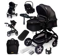 GaGaDumi Florida poussette 3 en 1 set complet avec siège auto - Baby Stroller 3en1 TÜV - poussette combinée 3 en 1 set complet pneus pleins en caoutchouc - sac à langer Noir/Noir