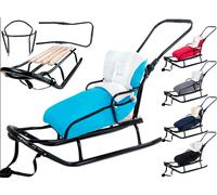 GagaDumi Oslo Luge en métal avec dossier avec ceintures de sécurité Arceau de poussée et chancelière Luge pour bébé Idéal pour enfants et adultes