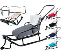 GagaDumi Oslo Luge en métal avec dossier avec ceintures de sécurité Arceau de poussée et chancelière Luge pour bébé Idéal pour enfants et adultes