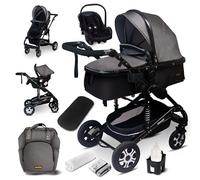 GaGaDumi Poussette Florida 3 en 1 - Set complet avec siège auto - TÜV - Poussette combinée 3 en 1 - Pneus pleins en caoutchouc - Sac à langer Gris/Noir
