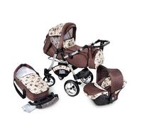 GaGaDumi Urbano poussette 3 en 1 ensemble complet avec siège auto - Poussette bébé 3 en 1 TÜV - Poussette combinée 3 en 1 ensemble complet pneus en caoutchouc - chouettes marron
