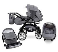 GaGaDumi Urbano poussette 3 en 1 ensemble complet avec siège auto - Poussette bébé 3 en 1 TÜV - poussette combinée 3 en 1 ensemble complet pneus en caoutchouc - jeans gris