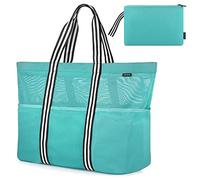 GAGAKU Sac de plage XXL Famille Grand sac de plage avec fermeture éclair Sac de plage en maille pour la plage Voyage - Noir/gris/vert, 3 x l - Vert, xxl