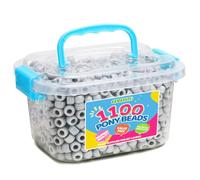 GAGANIU Lot de 1 100 perles Kandi en plastique pour la fabrication de bijoux en pot, perles pour tresses de cheveux, perles Kandi en vrac, gris