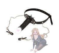 Gågbàll réglable en silicone pour l'entraînement oral + une paire de pinces métalliques douces pour s'entraîner à des jeux de rôle parfaits (noir)