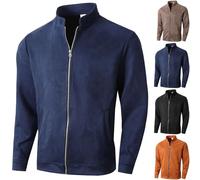 GAGFDA Blouson bomber décontracté en daim synthétique pour homme - Style vintage - Printemps et automne - Coupe ajustée - Fermeture éclair intégrale - Avec poches, bleu marine, M