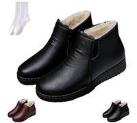GAGFDA Bottes d'hiver imperméables en cuir chaud pour femmes d'âge moyen et âgées, confortables, doublées de fourrure, fermeture éclair latérale, chaussures de marche thermiques antidérapantes, Noir