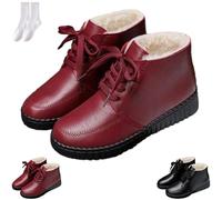 GAGFDA Bottines à lacets en cuir pour femme d'âge moyen et seniors, chaussures d'hiver décontractées, chaudes, confortables, antidérapantes pour femmes âgées, imperméables, Rouge, 0 UK