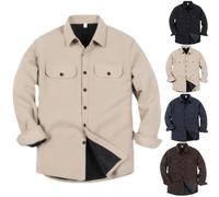 GAGFDA Chemise décontractée en velours côtelé doublé en polaire pour homme - Automne et hiver - Chemise thermique boutonnée à manches longues - Manteau chaud avec poches, beige, XL