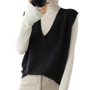 GAGFDA Gilets tricotés pour femmes, style décontracté, couleur unie, col en V, tricot sans manches pour femmes, pulls sans manches en laine pour femmes, Noir , M