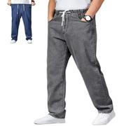 GAGFDA Jean taille élastiquée pour hommes âgés, moyen-âge et seniors, pantalon denim droit ample en coton décontracté avec cordon de serrage et poches, gris, XXL