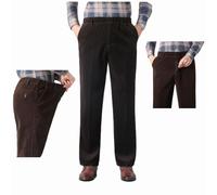 GAGFDA Pantalon droit en velours côtelé à taille élastique et extensible pour homme d'âge moyen et âgé (marron foncé, 2XL (60-70 kg)