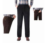 GAGFDA Pantalon droit extensible en velours côtelé à taille élastique pour homme d'âge moyen et âgé