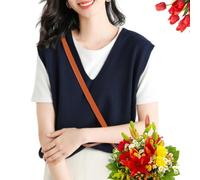 GAGFDA Pull sans manches pour femme, pull en laine mélangée pour femme, décontracté, couleur unie, col en V, débardeur tricoté doux, bleu marine, XL