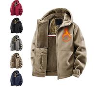 GAGFDA Veste à capuche en polaire double couche pour homme et femme, unisexe, veste sherpa ultra chaude à 360 degrés, coupe-vent, fermeture éclair intégrale, kaki, XS