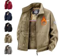 GAGFDA Veste chaude rembourrée double couche unisexe pour homme, veste polaire double couche coupe-vent à fermeture éclair, veste polaire 360 pour homme, kaki, XS