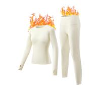 gagli Ensemble de sous-vêtements Thermiques pour Femme avec Couche de Base doublée en Polaire pour Temps Froid (Blanc, L)