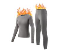 gagli Ensemble de sous-vêtements Thermiques pour Femme avec Couche de Base doublée en Polaire pour Temps Froid (Gris, XL)