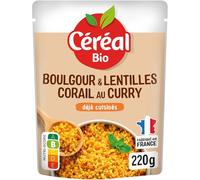 Gagnez du temps avec un repas végétal express prêt à déguster - CEREAL BIO Boulgour & Lentilles Corail au Curry, 200g - Lot de 3