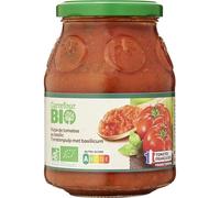 Gagnez du temps en cuisine avec CARREFOUR BIO Pulpe de tomates au basilic Bio, Tomates françaises, Bouteille en verre de 400g - Lot de 4