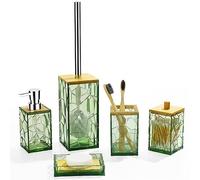 GAHEFY Ensemble d'accessoires de Salle de Bain Vert Sauge, Porte-Brosse à Dents, Distributeur de Savon, Porte-Cotons-tiges, Porte-Savon, Brosse WC avec Support, décoration de Salle de Bain en Bambou