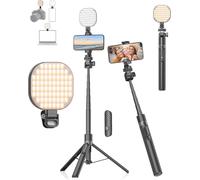 Gahenwo Lampe à selfie et perche à selfie de 173 cm, kit de vlogging, trépied pour smartphone avec lumière de 2000 mAh et télécommande, anneau lumineux avec support compatible avec iPhone/Android