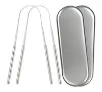 Gaia Guy Lot de 2 gratte-langue en acier inoxydable avec étui en métal - Gratte-langue sans plastique pour adultes, nettoyeur de langue pour soins bucco-dentaires et soins de la terre