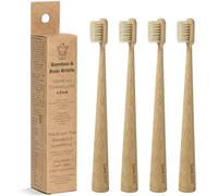 Gaia Guy Lot de 4 brosses à dents en bambou et poils de sanglier | Poils de sanglier naturels | Sans plastique, poignée debout | Soins bucco-dentaires minimalistes et à faible gaspillage