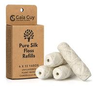 Gaia Guy Recharge de fil dentaire en soie | Soie naturelle non aromatisée | 4 bobines x 27 m | Fil de soie compostable, durable et biodégradable et emballage respectueux de l'environnement