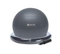 Gaiam Essentials Kit ballon d'équilibre et de base, chaise ballon de yoga de 65 cm, ballon d'exercice avec base anneau gonflable pour la maison ou le bureau, comprend une pompe à air - Gris