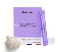 GAÏAMÉ - Complément Alimentaire Relax & Sleep - Stress - Relaxation - Sommeil - Extrait De Safran & Complexe D'Huiles Végétales - 100% Naturel - Goût Pêche - Tous Types De Peaux - 30 sticks