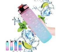 Gaiayhc Bouteille d'eau de sport de 1 litre, bouteille d'eau motivante avec marqueur de temps et paille, bouteille anti-fuite, bouteille d'eau avec marquages de temps et filtre, le camping